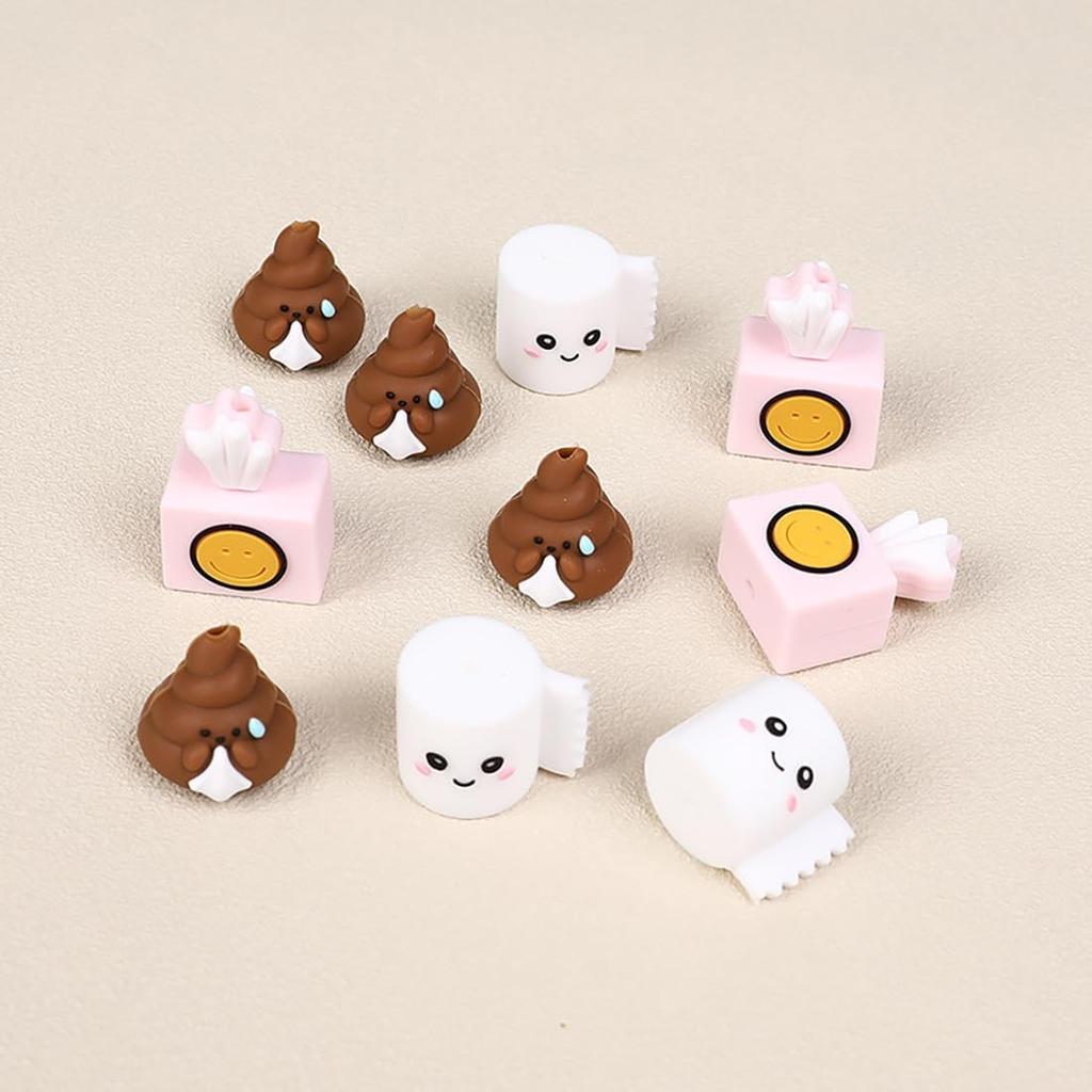 18Pcs Poop Silicone Focal Beads, Funny Cartoon Silicone Beads, Loose Silicone Spacer Beads, Large Hole Rubber Shaped Beads, for Jewelry Making DIY