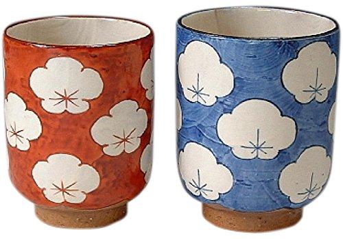 

Kyoyaki, Kiyomizu-yaki, Touan Kiln, Teacup Set, Blue and Red Plum Blossoms, Toua 129