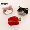 Strong Grip Hair Claw for Women, Anti-Slip Tooth Clip with Grip, 3D Cat Half-up Red Fruit Design Back Head Claw, Pearlescent Glitter