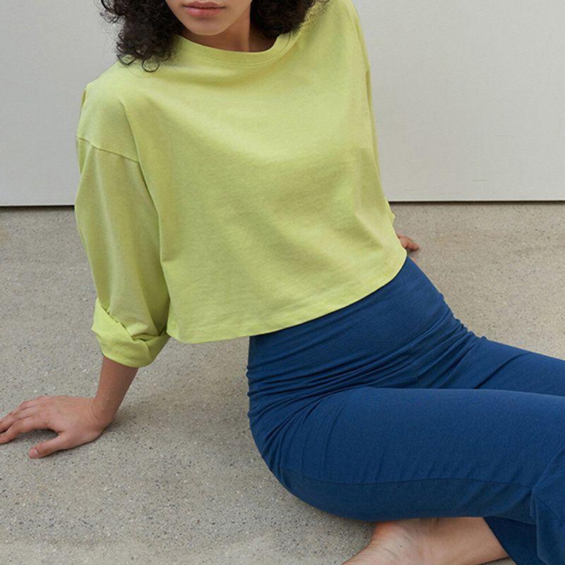 

2023 Spring and Summer New Cotton T-shirt Blouse Loose Short Casual Yoga Pilates Fitness Sports Top Green M