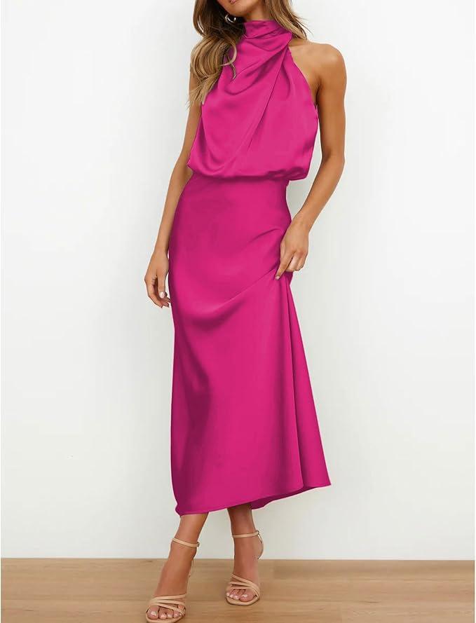 Spring and summer new high-end satin sleeveless dress fashionable and elegant temperament light evening dress