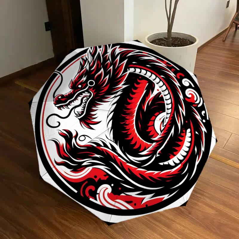1pc Red Dragon Yin Yang Symbol Umbrella with Plastic Handle,Suitable for All Seasons Home Travel Outdoor UmbrellaDD1049