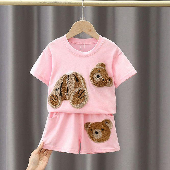 Girls' Set Summer Clothes Baby Two-piece Set Casual Cartoon Short Sleeved Children's Sportswear Trendy