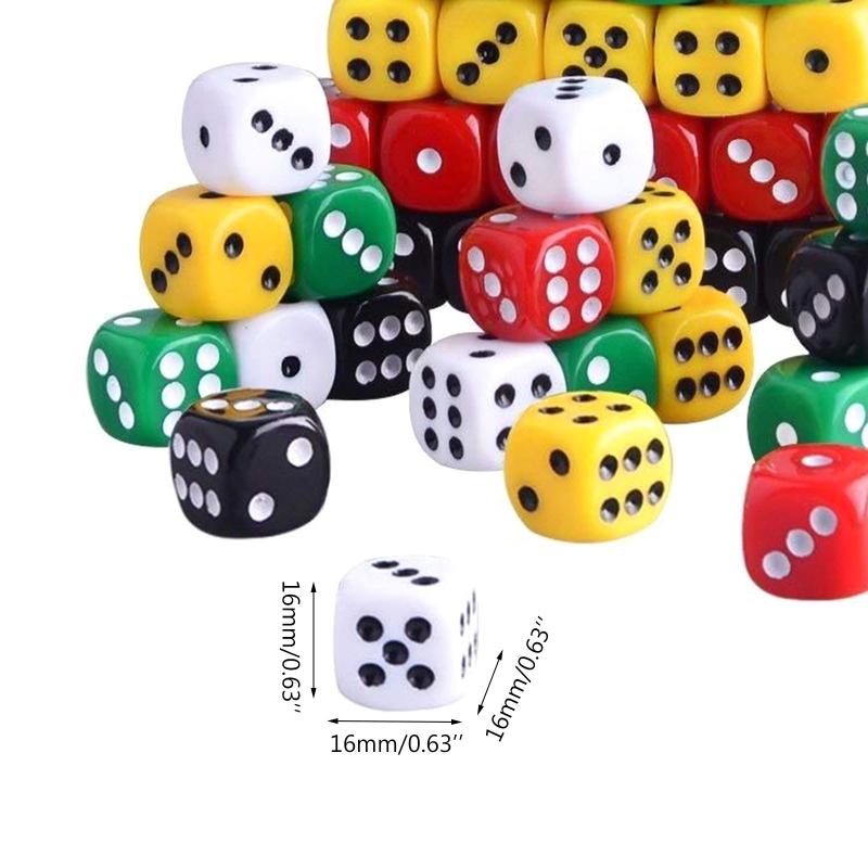 50Pcs 16mm 0.63In Digital Dices Kit 6 Sided Acrylic Dice Children Puzzle Board Game Dices Toy Round Corner KTV Bar Dices