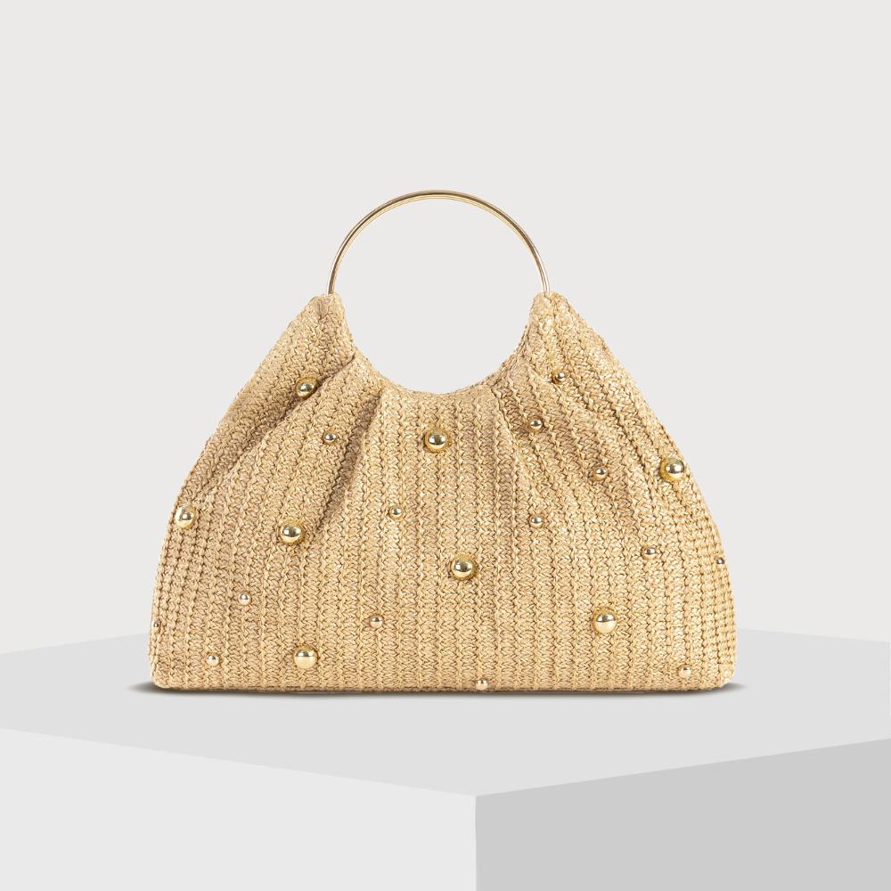 2025 Nuova Moda Borsa a Mano da Donna con Perline in Paglia Borsa da Spiaggia per Viaggio Vacanza al Mare Tempo Libero Manico ad Anello Popolare Borsa da Sera da Donna Regalo di Vacanza per Moglie