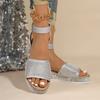 Fashion Women's Fashion Rhinestone Wedge Sandals New Anckle Stap Flat Sandals Female Outdoor Wear-Resistant Med Heel Sandalias Mujer