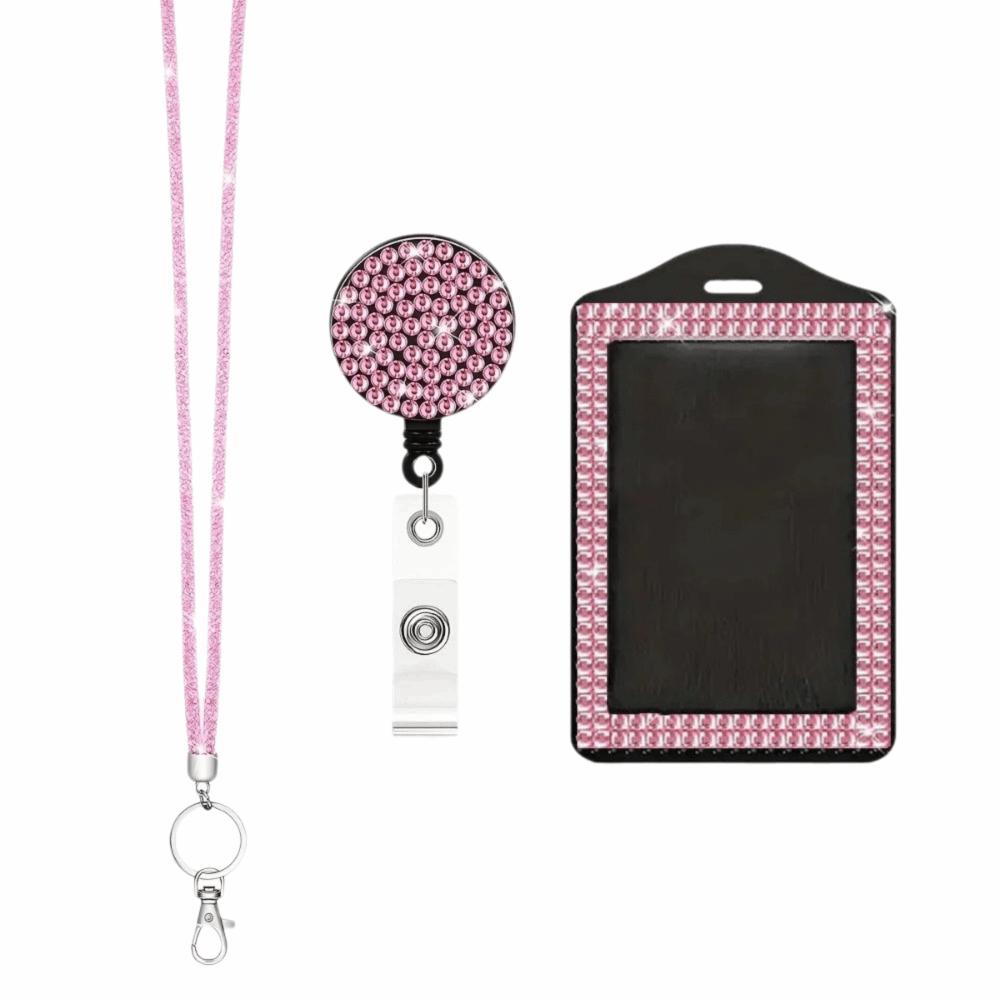Retractable Lanyard Shiny Finish Badge Reel Bling ID Holder Keychain Hospital Setting