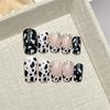 24pcs Medium Length French Leopard Acrylic Nail Art With Rhinestones Full Cover False Nail For Parties And Social Event