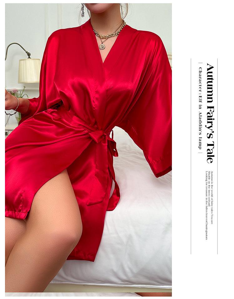 Danny Lin Women's Silk-Feel Casual Robe - Lightweight, Loose-Fit Cardigan Bathrobe with Tie