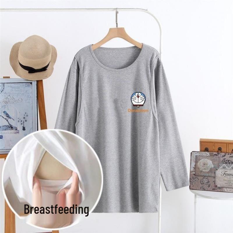 

Топ для кормления с круглым вырезом и длинным рукавом с принтом для весны и осени - Свободный крой для беременных и послеродовых женщин 2XL