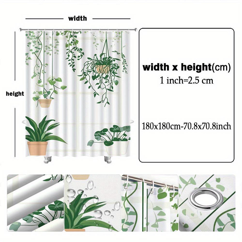 1pc Minimalist Greenery Grid Shower Curtain - White Background, Green Plants & Vines, Polyester, Machine Washable