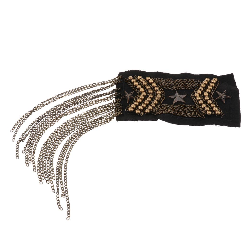Epaulet Chain Brooch with Long Fringe Decorative Shoulder Badge Luxury Jewelry for Gothic Costume and Ceremony