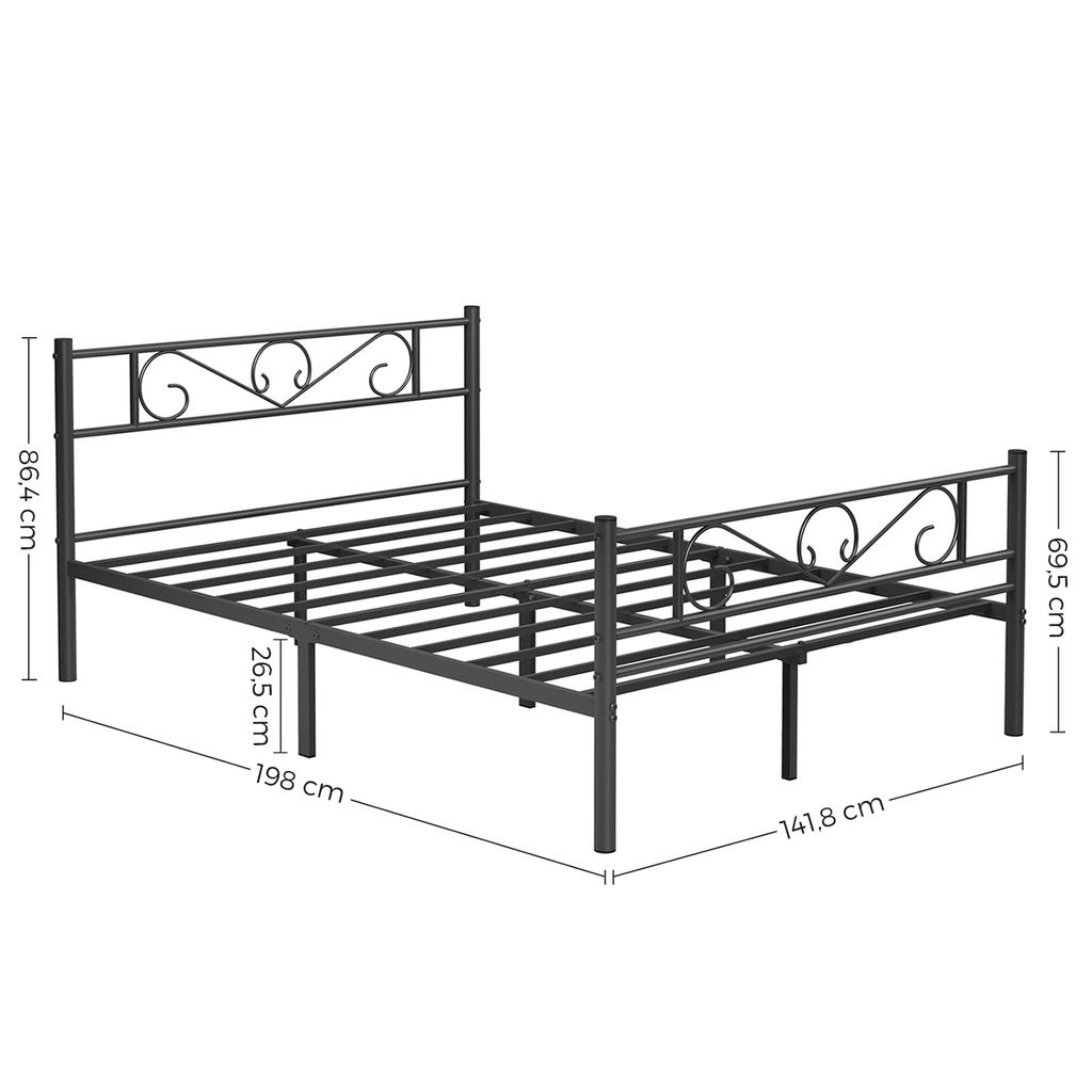 VASAGLE Çift Yatak Çerçevesi Metal Yatak Çerçevesi, 140 x 190 cm Yatak İçin, Yetişkinler Çocuklar İçin, Kutu Yay Gerekmez, Basit Montaj