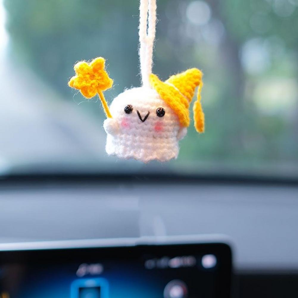 

Fun Ghost Car Decor Spooky Ghost Car Charm with Lanyard Rearview Mirror Hanging Ornament for Halloween Decor Mini Ghost Pendant