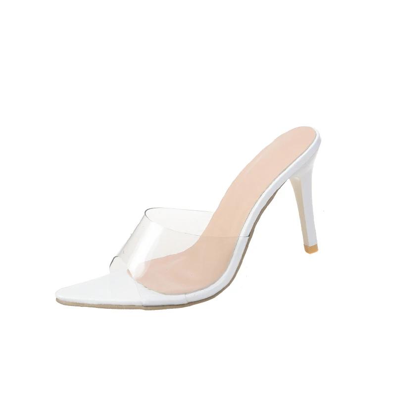Modne Seksowne Damskie Szpilki ze Szpicem Odkryte Palce Wsuwane Imprezowe Szpilki Wysoki Obcas Przezroczyste Klapki Muły Kobieta Nude Przezroczyste Buty