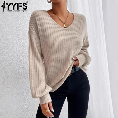 Women's Fashion Casual Spring Autumn Solid Color Print Long Sleeve V-Neck Blouses & Shirts