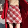 2025 Autumn/Winter Women's High-Waisted Plus Size Yellow Plaid Wool Mini Skirt