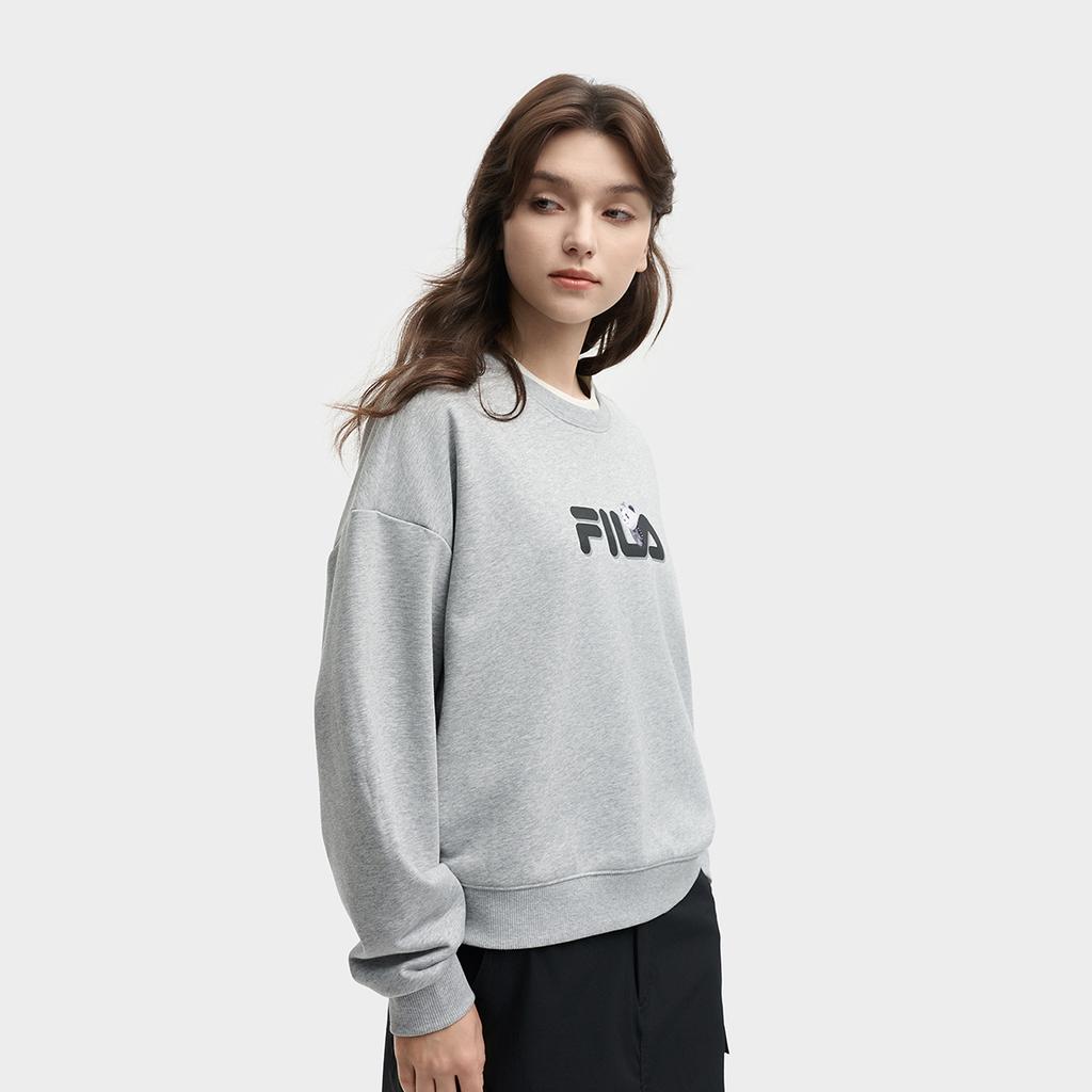 Fila Heritage Panda Embroidery Trendy Fashion Casual Versatile Crewneck Pullover Sweatshirt Women Sweatshirt Cartier-Gray F51W538201FMG