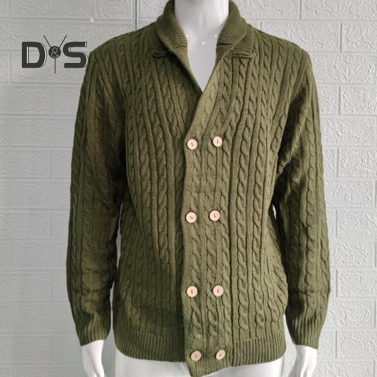 Осінь-зима Чоловічий светр Двобортний ґудзики з лацканами з довгими рукавами Крученої текстури Однотонне товсте еластичне в’язане пальто