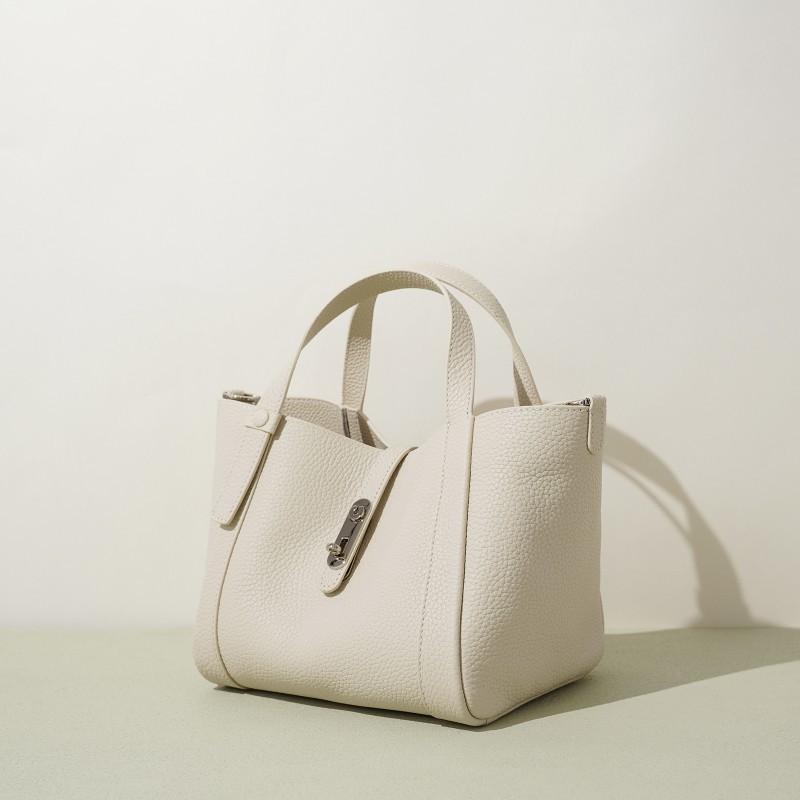 2026 Fashionable High-class Vegetable Basket Bag Cross-body Niche Commuter Handbag Genuine Leather Large Capacity 20x17x18cm