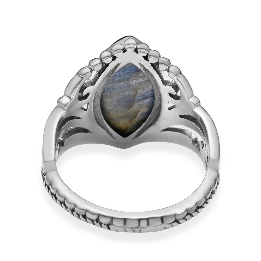 Natural Labradorite Gemstone 925 Sterling Silver V Shaped Chevron Crown Rings For Women & Girls