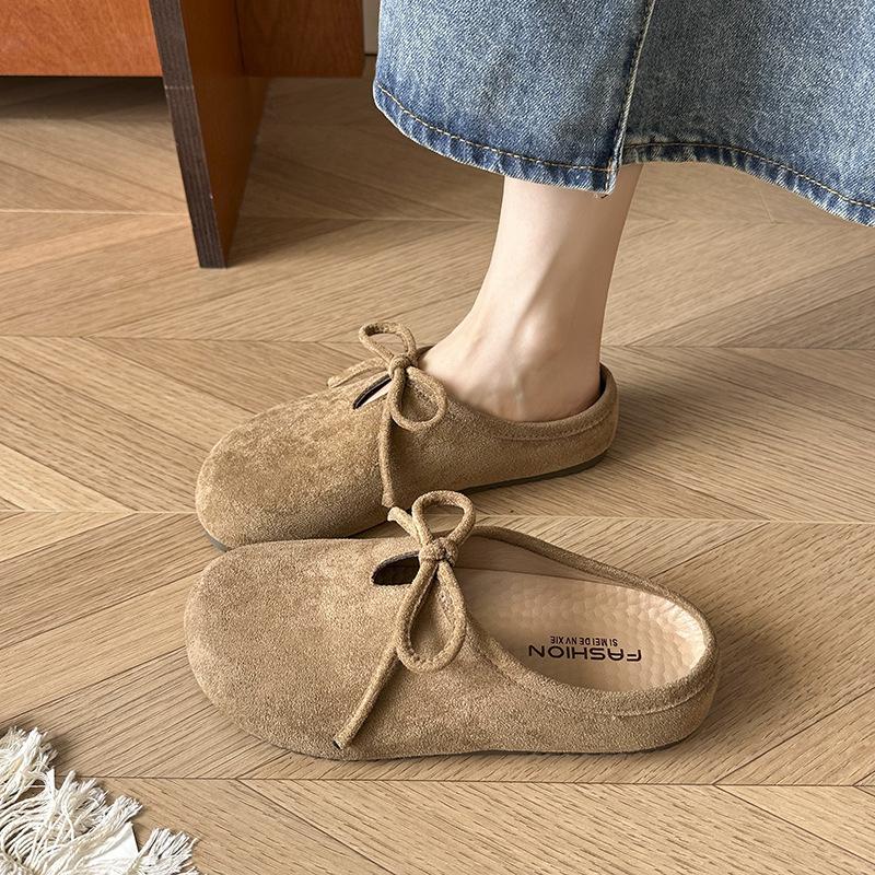 Soft Leather Thick-soled Bag Head Half Slippers Women's Outer Wear 2025 Autumn New Non-slip Pregnant Women Ugly Boken Half-tray Shoes
