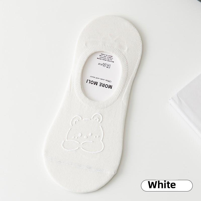 

Носки-лодочки с рисунком медвежонка, женские тонкие нескользящие силиконовые носки с невидимой пяткой, женские летние простые короткие носки с неглубоким носком one size белый