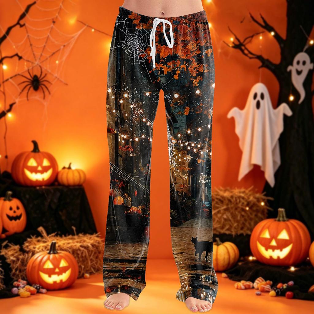 Women's Pajama Pants with Drawstring Halloween Print Relaxed Fit for Casual