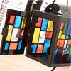 Morningplace Nordic Candle Stand Holder Antique Hanging Hook Stained Glass Grid Design Interior (Black)