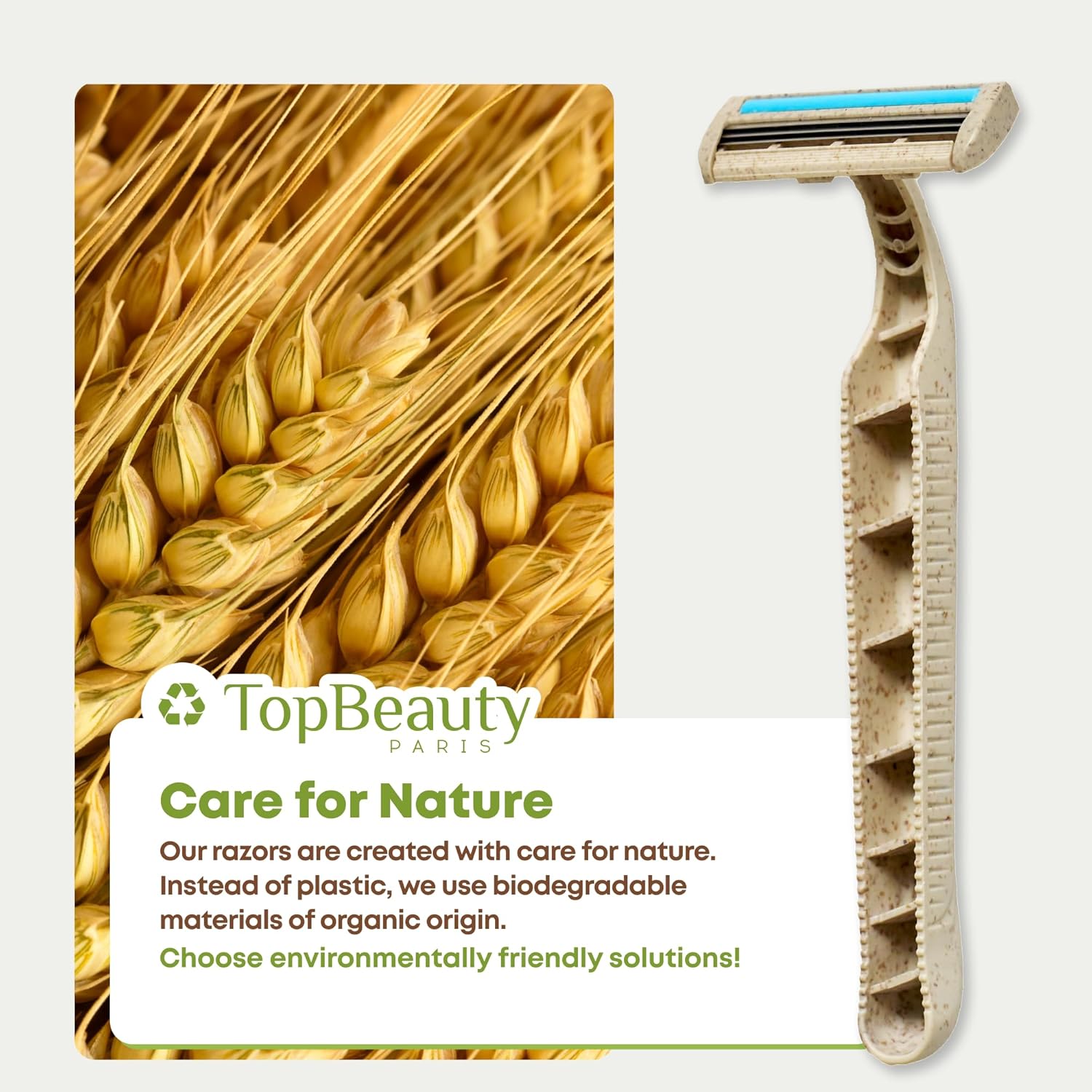 Paris Womens Disposable Eco Razors - 4 count - 3 Blades - Wheat Straw Handle - Close Shave - Multipurpose Shaving Facial Body Bikini Hair Removing -
