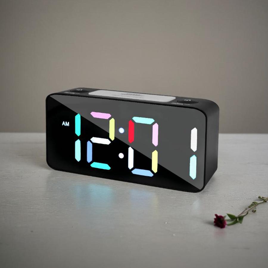 1PC multi-function RGB color screen alarm clock, desktop LED digital clock; Customize two sets of alarms, five levels of brightn
