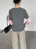 Taoguan Frühling Damen Schlankmachendes Rundhals-T-Shirt mit kleinem Pferdeaufdruck Two-in-One