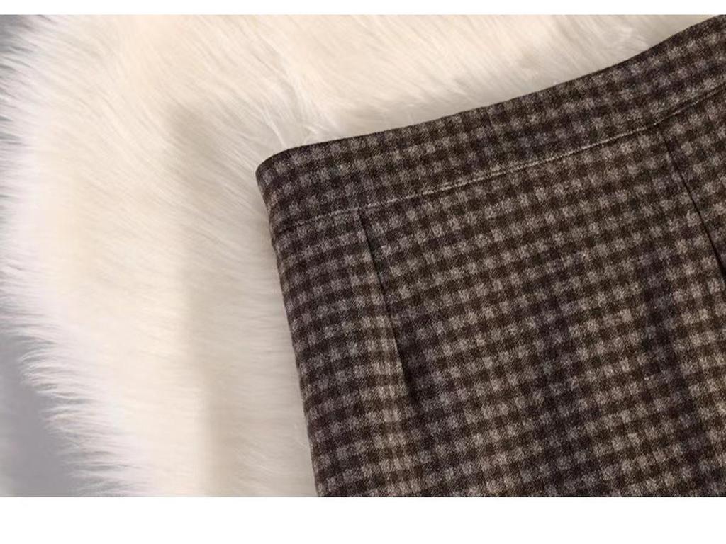 Ultra-Thick Woolen Plaid Midi Skirt - Women's High Waist A-line Bodycon for Autumn/Winter