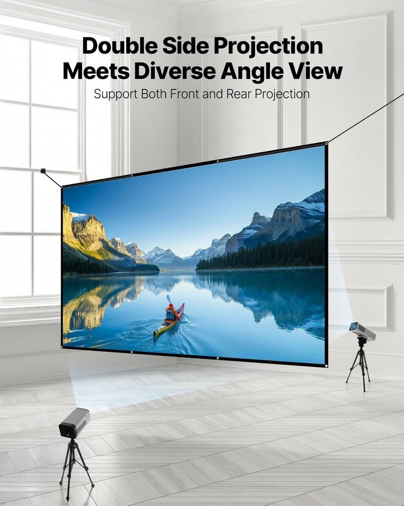 Projector Screen, 3048 mm 16:9 4K 1080 HD Projection Screen, Wall Mounted Projection Dispaly Projector with 8 Hooks and Double-Sided Tapes, Portable