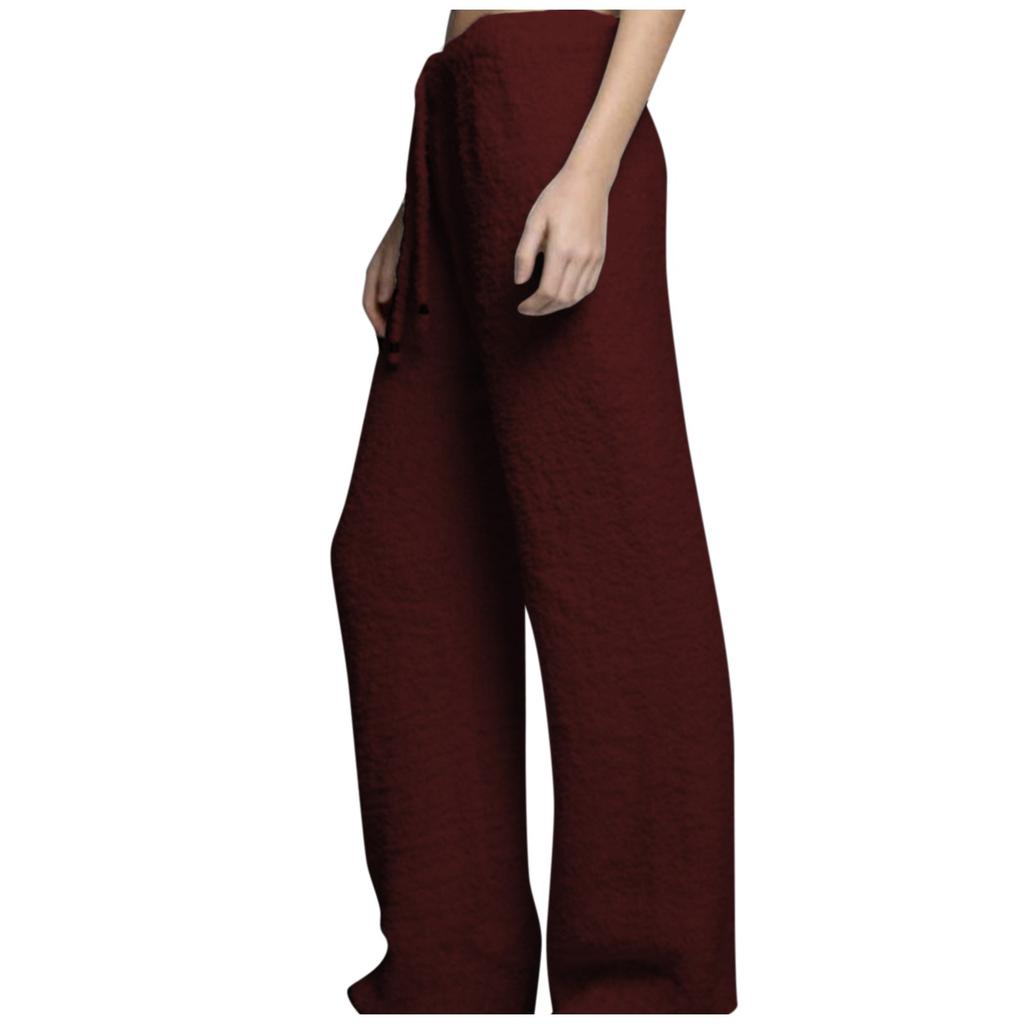 Women's Fashion Leisure Solid Color Drawstring Loose Comfortable Warm Plush Pants
