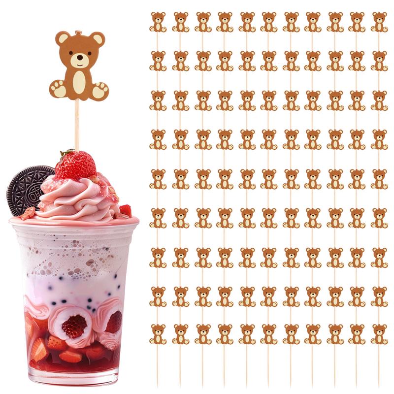 Practical-Cute Bear Food Picks Cake Dessert Toothpicks Fruit Forks Wedding Birthday Party Baby Shower Decoration Supplies 100Pie