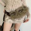 Punk PU Studded Fur Belt Y2k Vintage Faux Fur Rhinestone Patchwork Belt Metal Plush Waist Chain Furry Waistband Jeans Belts