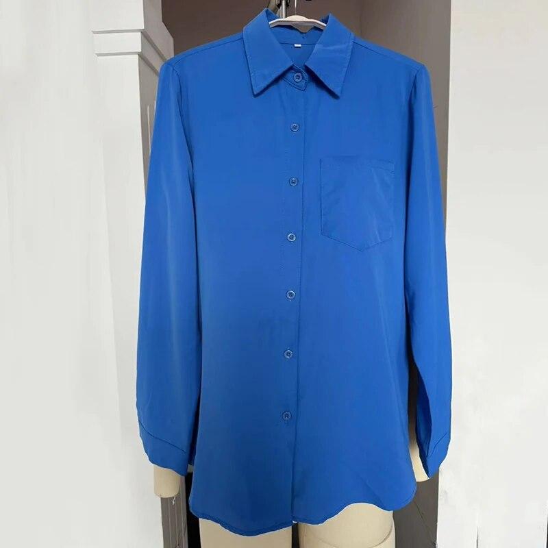 2024 Mote Solid Løs Dameskjorte Uformell Business Langermet Kontor Dame Topper Hvit bluse Elegante Button Up skjorter 30645