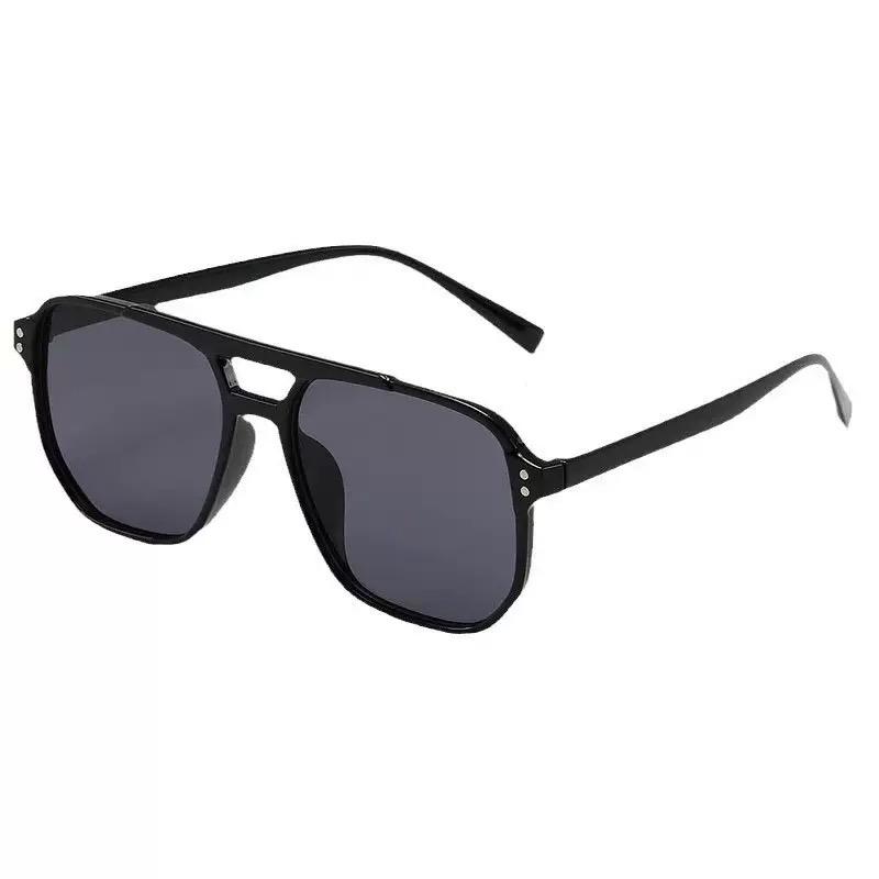 Men Double Bridge Aviator Sunglasses Korean Style Irregular Polygon Large Face Slimming Sun Glasses UV Protection Driving Outdoor Eyewear C1