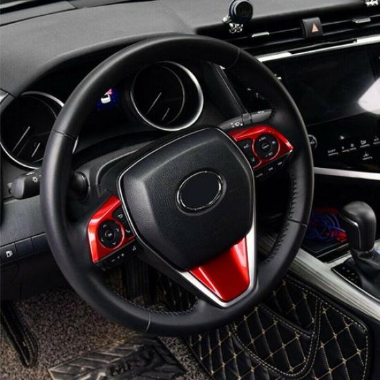 For 2018 Toyota Camry ABS Red Interior Steering Wheel Cover Trim 3PCS