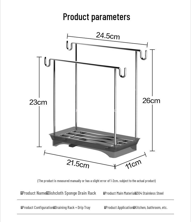 Portaspugna e Panno per Piatti in Acciaio Inossidabile 304 per Bordo del Lavello