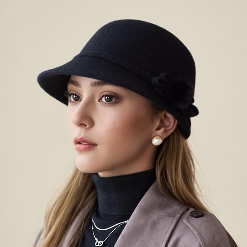 

Панама женская осенне-зимняя шерстяная элегантная с цветком теплая шляпа-ведро повседневная универсальная ретро шляпа-котелок one size чёрный