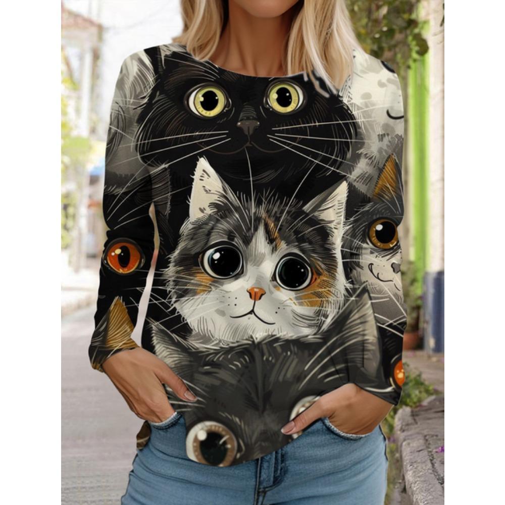 

Женская толстовка с круглым вырезом, с длинным рукавом, модная, повседневная, с милым рисунком котенка и животных, с принтом топов XL