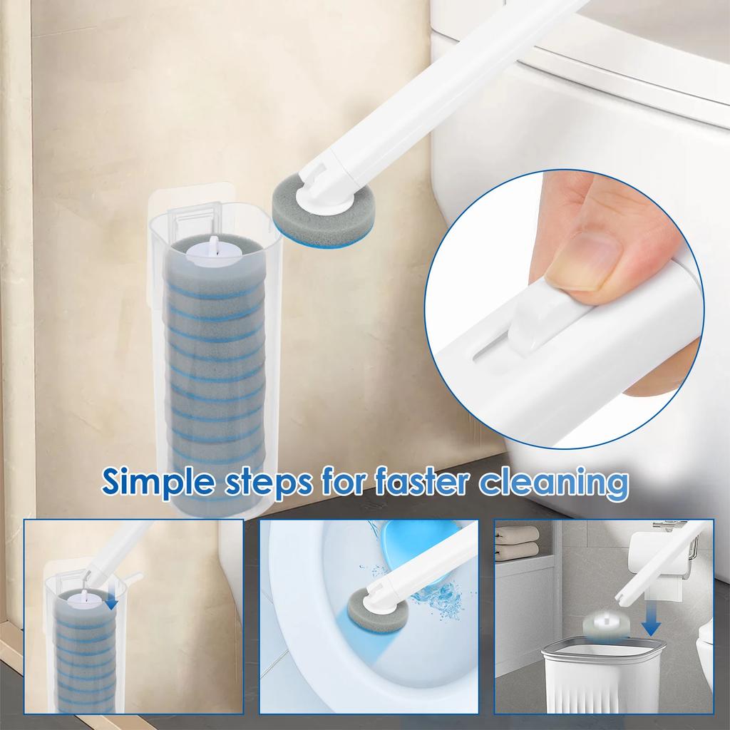 18/48Pcs Disposable Toilet Brush 360° Deep Cleaning Long Handle Wall-mounted Bathroom Cleaning Tool Set Replaceable Brush Head
