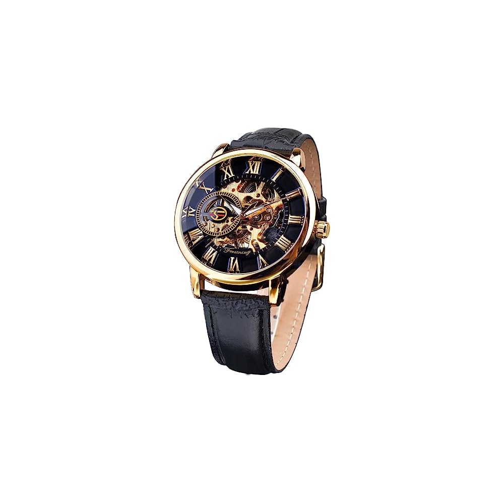 Forsining Men s Skeleton Watch Steampunk Design Black Mechanical Minimalist Retro Style 1 Count