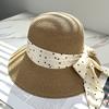 Polka Dot Bow Webbing Fashion Straw Hat Spring and Summer High-end Versatile Travel Sun Protection Hat Sunshade Face Small Lantern Hat