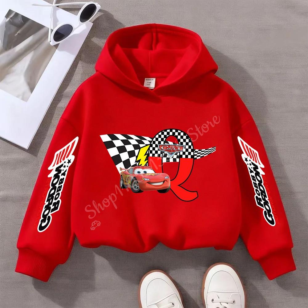 Cartoon Car Lightning McQueen Children's Pullover Hoodies Creative Anime A-Z  Letter Patterns Sweatshirt Kid Fashion Casual Top