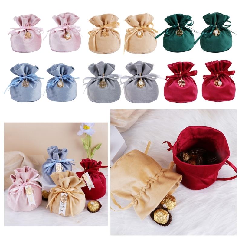 10Pcs Velvety Cloth Drawstring Bag Wedding Gift Wrapping Pouches Birthday Party Treat Bag For Candy Chocolate Jewelry
