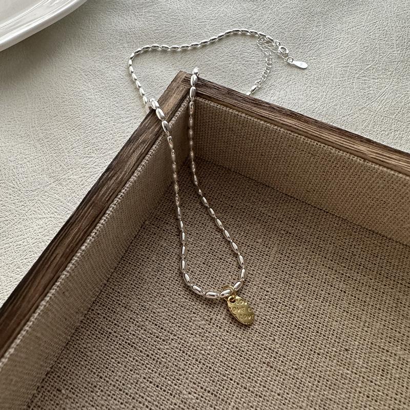 S925 Sterling Silver Fashion Rice Beads Gold And Silver Contrasting Letter Necklace Korean Style Collarbone Chain 925 silver