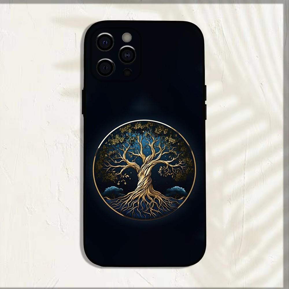 Tree of Life Space Phone Case For iPhone 16,15,14,13,12,11,Pro,X,XS,Max,XR,Plus,Mini Soft Black Cover
